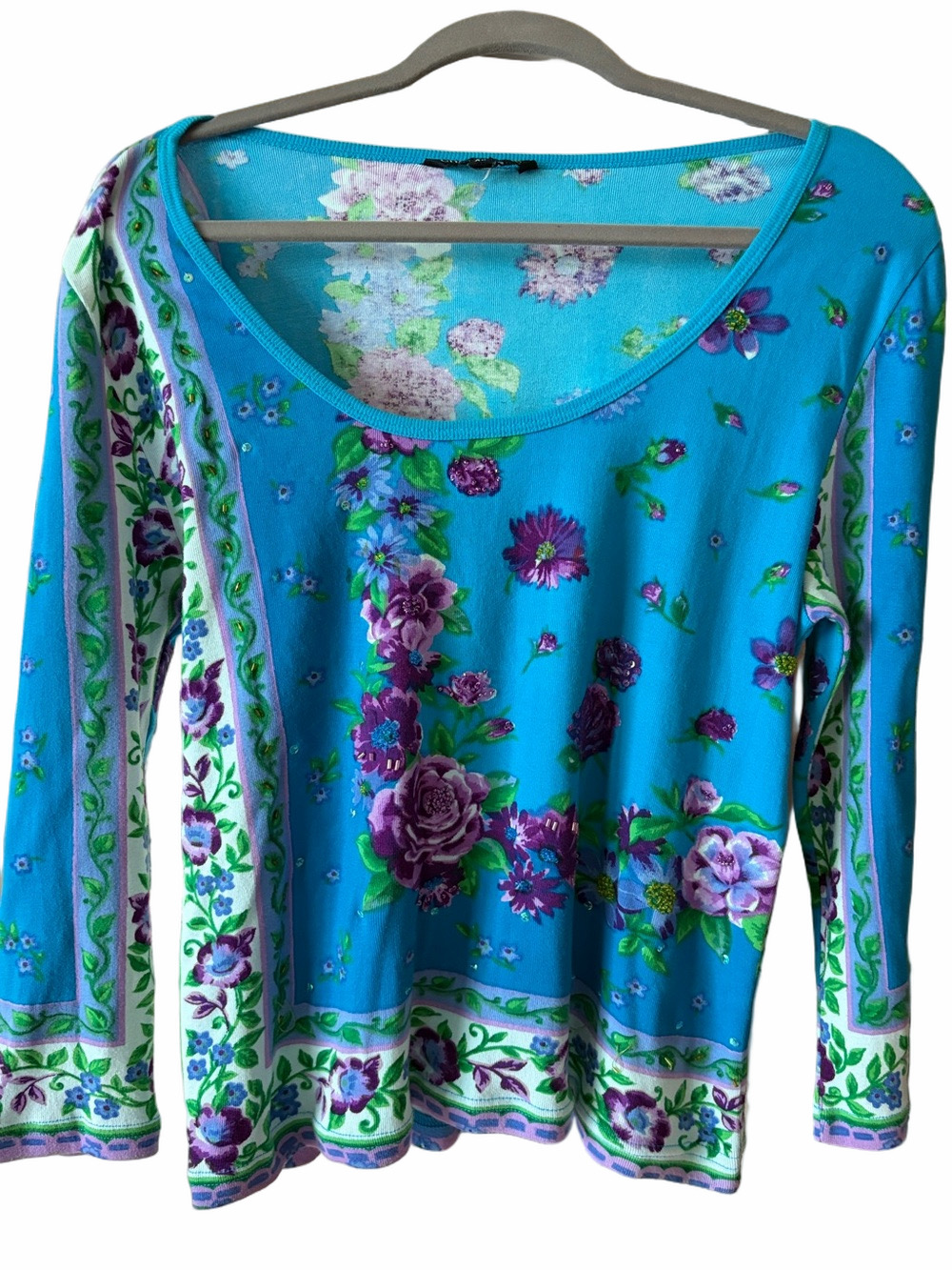 Chaudry sport XL pull over purple, turquoise long sleeve beaded/ sequined.Rare.